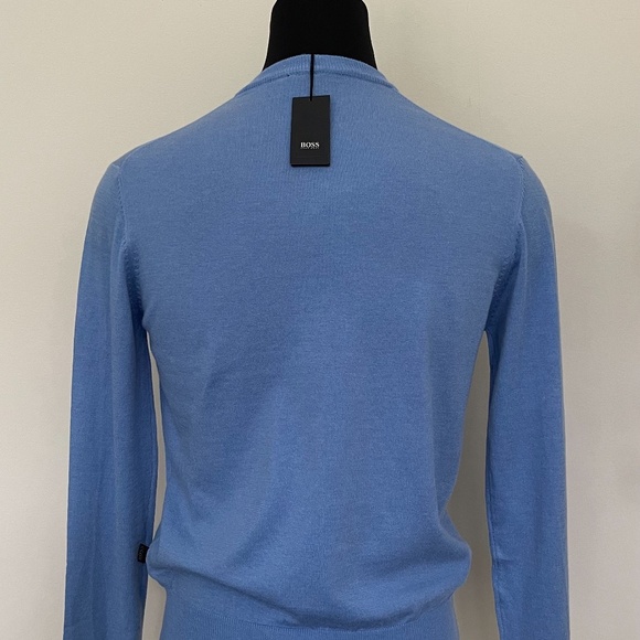 New Hugo Boss Sweater V neck Blue Wool Sweater Pullover - Picture 3 of 6